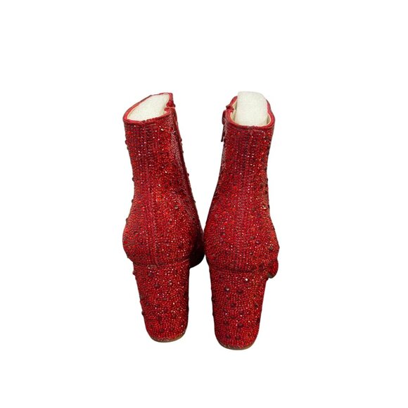 NWOT Betsey Johnson Red Rhinestone Ankle Boots Size 8 - Picture 4 of 11